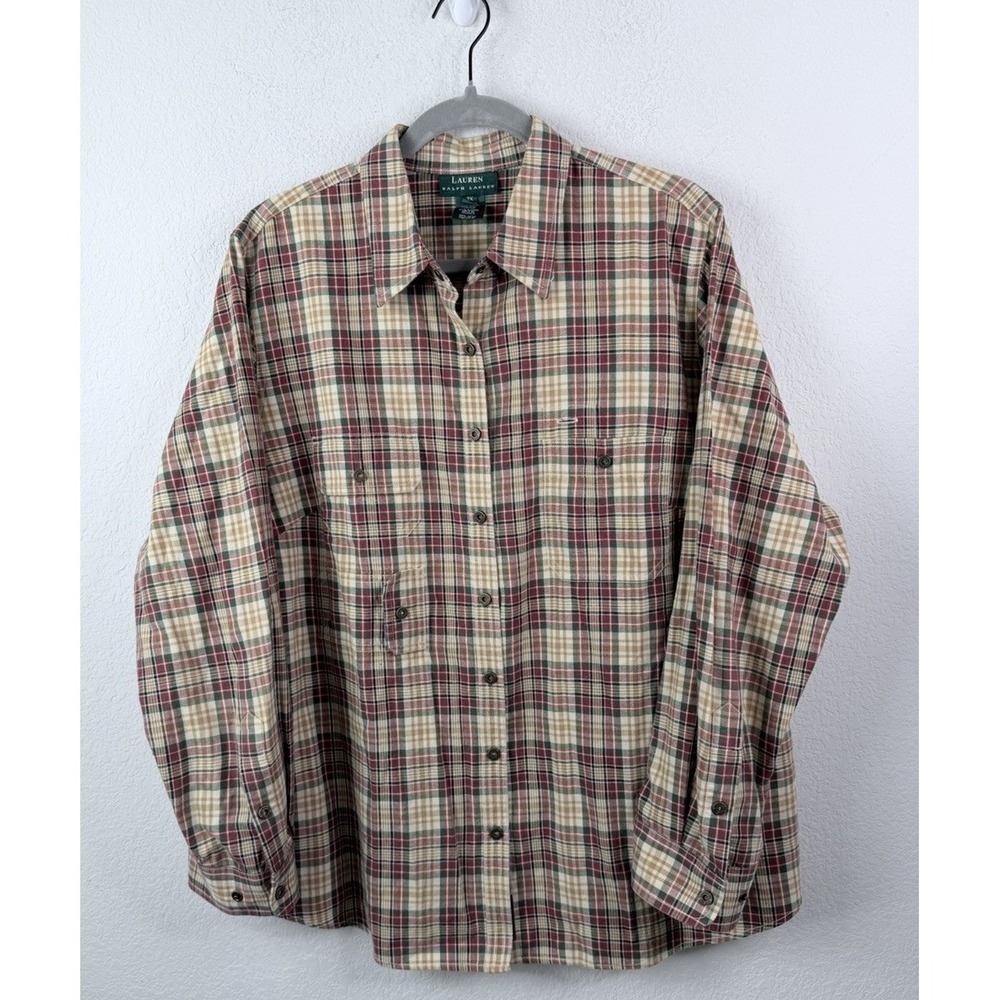 Lauren Ralph Lauren Plaid Shirt Snap Front Sz 2X Western Outdoor Ranch Safari